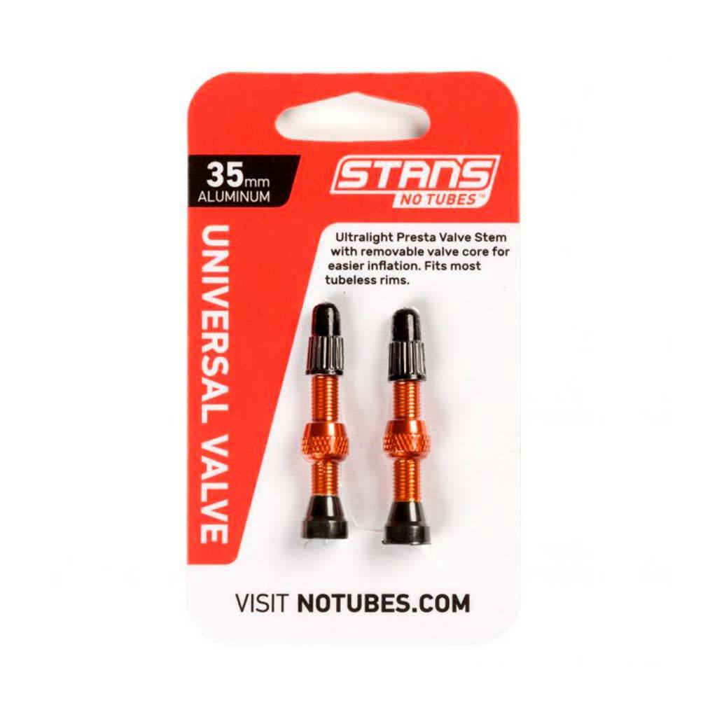 Válvula STAN'S NO TUBES de aluminio 35 mm / Válvula Francesa / Color naranja / Incluye 2 piezas. - Raudor ¡Rompe tu propio récord!